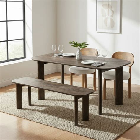 Modern Solid Wood 4 Seater Dining Table Set with Bench – Indian Hub