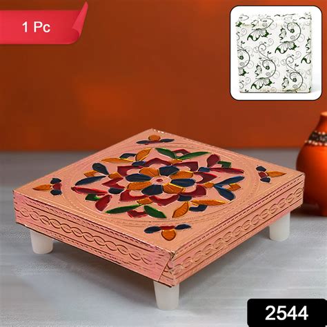 Shop Meenakari Wooden Chowki Puja Bajot - Set of 2 | DeoDap