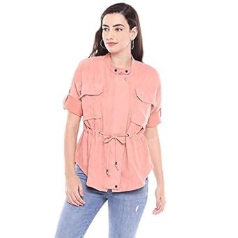 Buy BEBE Womens Band Neck Solid Jacket (Peach_Large) at Amazon.in