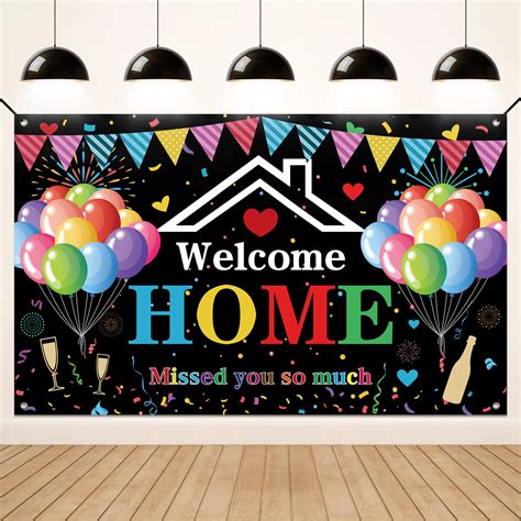 Koliphy Welcome Home Decorations, Black Welcome Home Banner Backdrop ...