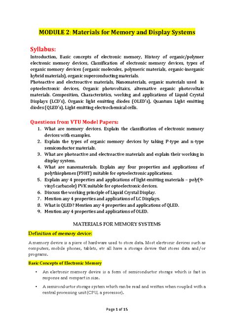 Module 2: Materials for Memory & Display Systems Notes - Studocu
