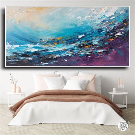 Buy Original Abstract Ocean Wall Art, Teal Blue Textured Canvas ...