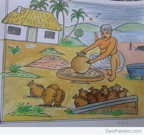 Watercolor Painting of Pot Maker - Desi Painters