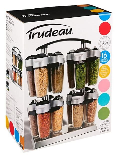 Quad 16-Bottle Spice Rack Carousel with Spices