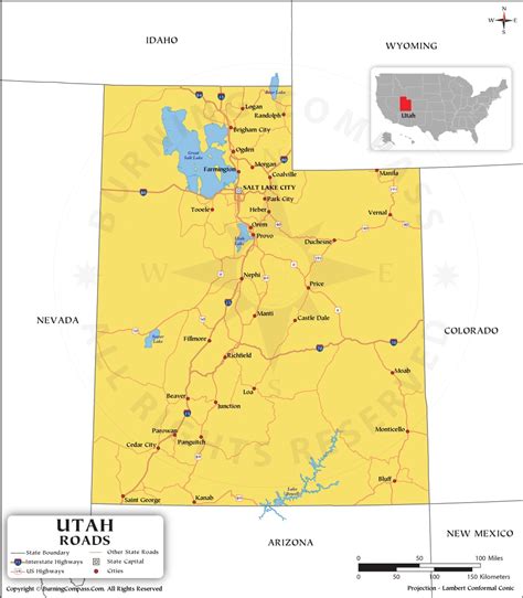 Utah Road Map with Interstate Highways and US Highways