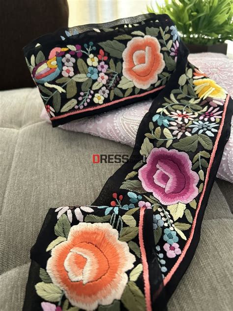 Multicolour Parsi Hara Hand Embroidered Border and Laces – Dress365days