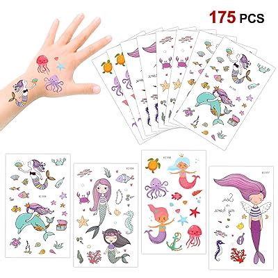 Buy Temporary Tattoos for Kids175pcs,Konsait Fake Mermaid Assorted ...