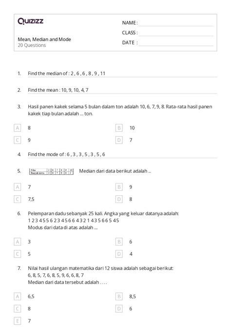 50+ Mean, Median, and Mode worksheets for 6th Class on Quizizz | Free ...