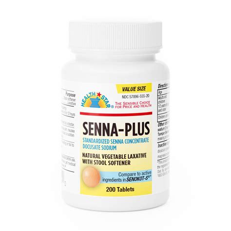 GeriCare Senna Plus Natural Laxative with Docusate Sodium 50mg Sennosides 8.6mg (200 Tablets ...