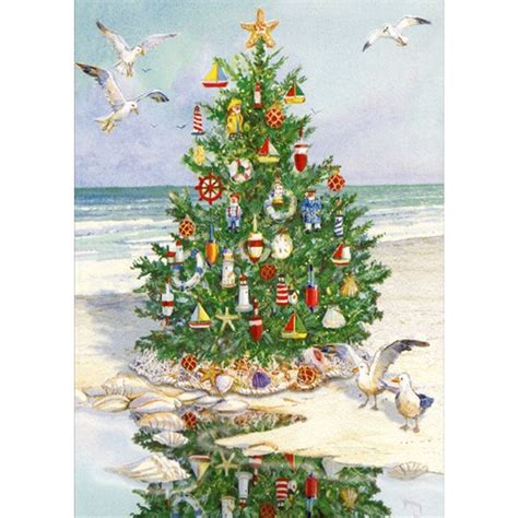 Decorated Tree on Beach Coastal Christmas Card | PaperCards.com