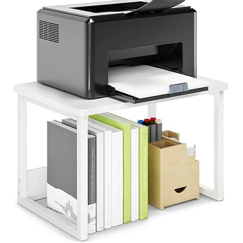 MARTY Printer Stand with Storage for Desk, White Desktop Printer Stand ...