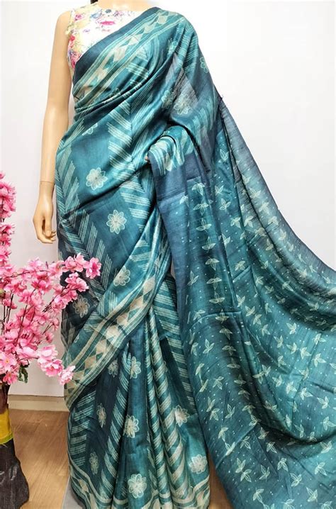 Green Shibori Tussar Silk Saree - Luxurionworld
