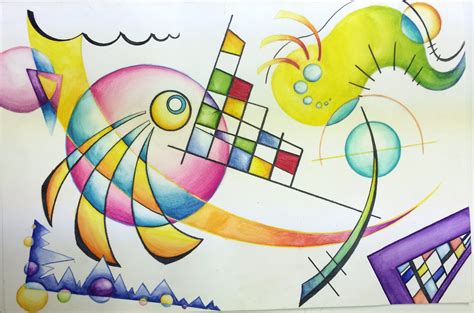 Kandinsky non-objective watercolor Pencil Painting