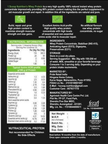 1 Scoop Nutrition WHEY PROTEIN POWDER - CONCENTRATE - 1KG - WITH ADDED ...