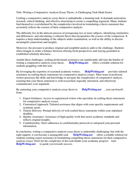 Comparative Analysis Essay Thesis Example | PDF