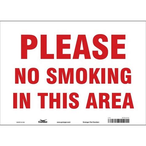 Condor No Header, Please No Smoking In This Area, 14 in W x 10 in H ...
