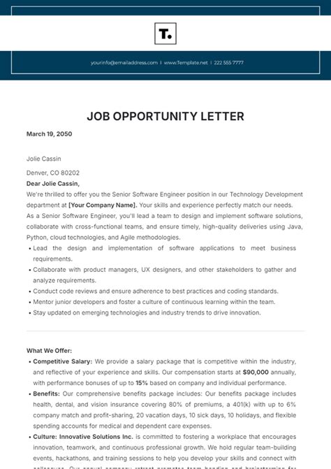 Free Job Opportunity Letter Template to Edit Online