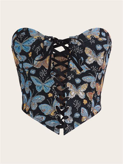 SHEIN ICON Butterfly Print Lace Up Tube Top | SHEIN USA
