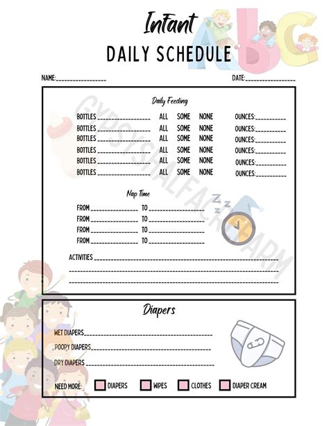 Infant Daily Schedule | PDF Printable | Daycare Schedule | Homeschool Schedule - Etsy