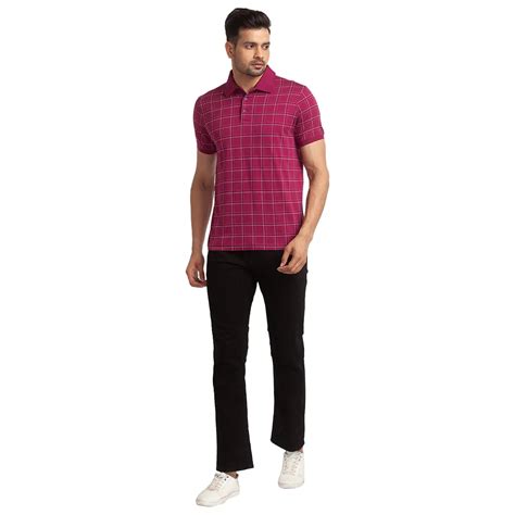 Men Red Slim Fit Print Cotton Round Neck Collar Polo T-Shirt – MyRaymond