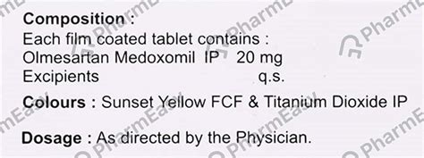 Olmesar 20 MG Tablet (15): Uses, Side Effects, Price & Dosage | PharmEasy