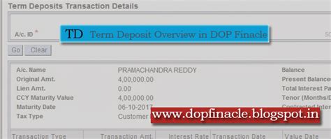 TD Overview in DOP Finacle
