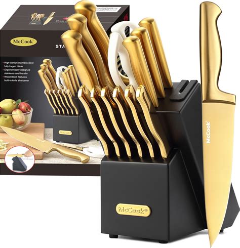 McCook ® Knife Sets, Golden Titanium Stainless Steel Kitchen Knife ...