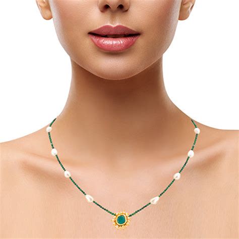 Blooming Floweret Emerald Green Kundan Meenakari Pearl Necklace ...