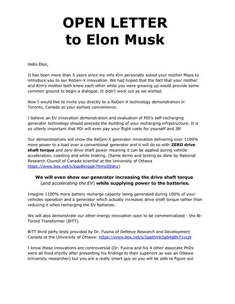 OPEN LETTER To Elon Musk | PDF
