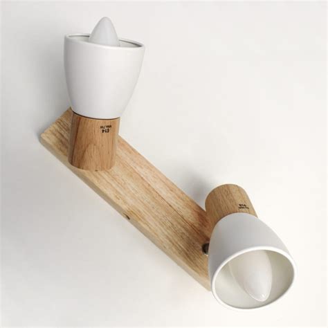 Lan wooden ceiling lamp with 2 white spotlights for E14 bulbs