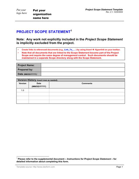 Image result for Project Scope Statement Template Word