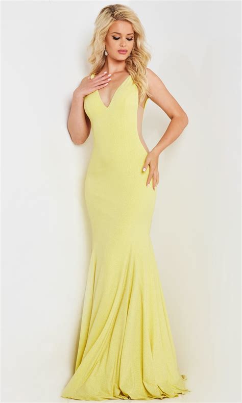 V-Neck Long Jersey Prom Dress with Sheer Sides