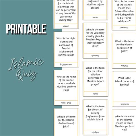 Islamic Trivia Game, Printable Islamic Question Cards, Ramadan Muslim ...