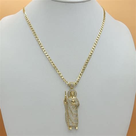 14k Gold Plated Saint Jude Pendant & Chain. Medalla San Judas Juditas ...