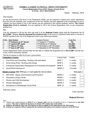 Indira Gandhi National Open University MSW Course Registration Form ...