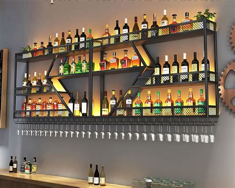 Amazon.com: 79/94/118" Metal Wine Rack Wall Mounted, Modern Bar Shelves ...