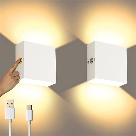 6W Battery Powered LED Wall Light Indoor with Switch, Set of 2 Touch Control Wall Lamp Battery ...