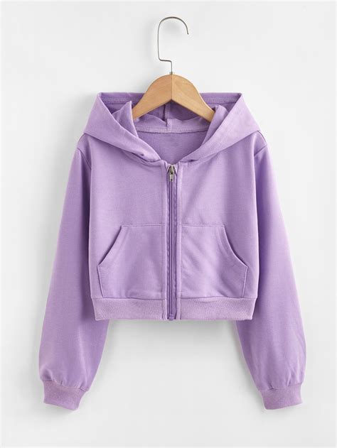 Stylish Lilac Zip Front Hoodie for Girls