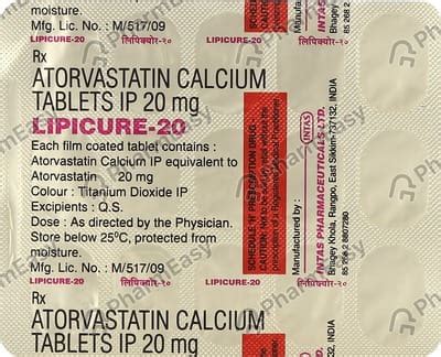 Lipicure 20 MG Tablet (15): Uses, Side Effects, Price & Dosage | PharmEasy