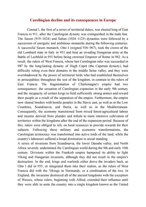 Carolingian decline and its consequences in Europe - The Saxon (919 ...