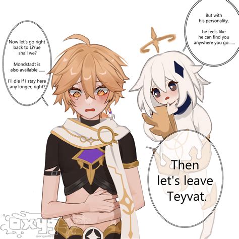 Safebooru - 1boy 1girl aether (genshin impact) bangs black eyes blonde ...