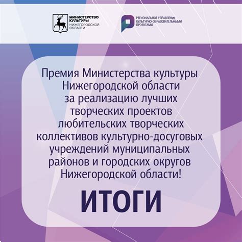 Результаты конкурса "Премия министерства культуры Нижегородской области ...