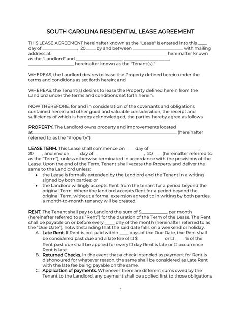 South Carolina Lease Agreement (Free) | 2021 Official | PDF & Word