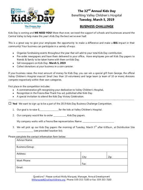 Fillable Online Volunteers Give Back to Valley Children's Hospital on ...