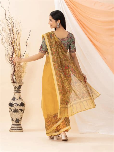 Mustard Yellow Kota Saree with Madhubani painting – Bihart