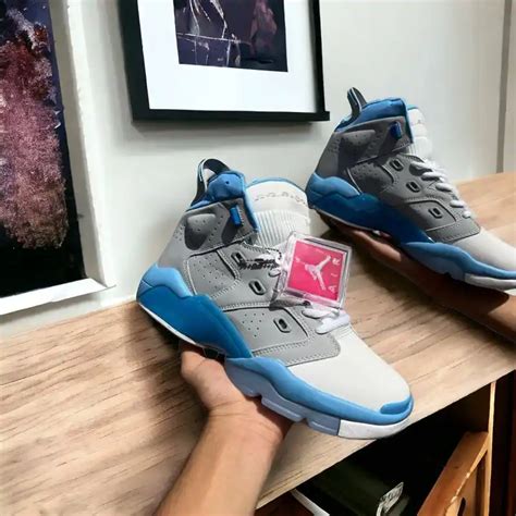 Light Grey and Blue High-Top Sneakers with Retro Style - Top Shoe