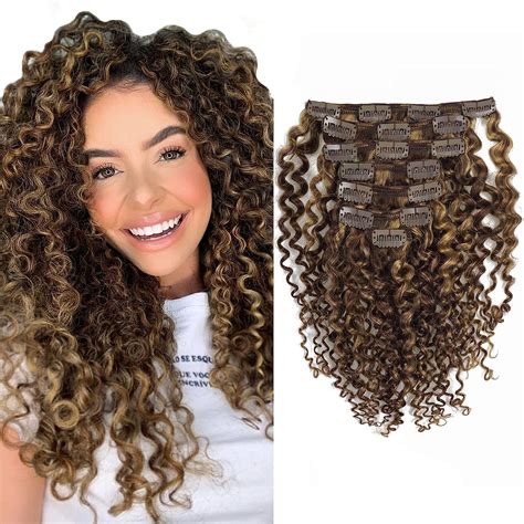 Amazon.com : Lacer 22inch Clip in Human Hair Extensions Jerry Curly 3B ...