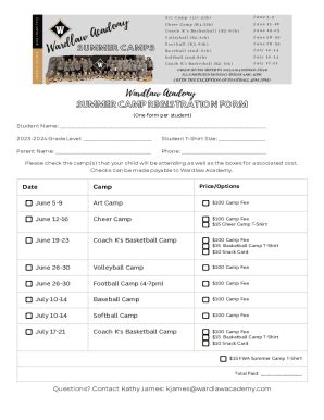 Fillable Online FWA Summer Camps Registration Form Fax Email Print ...