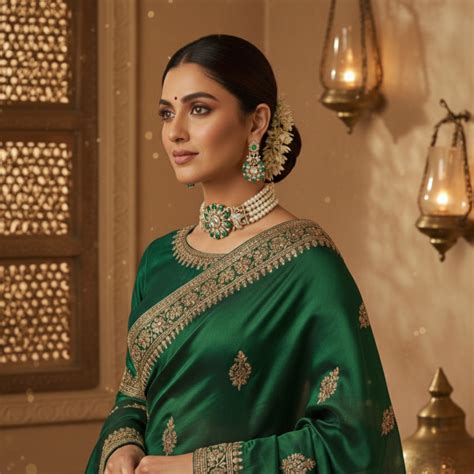 4 Layered Pearl Choker and Earrings with Emerald Stones and CZ's ...