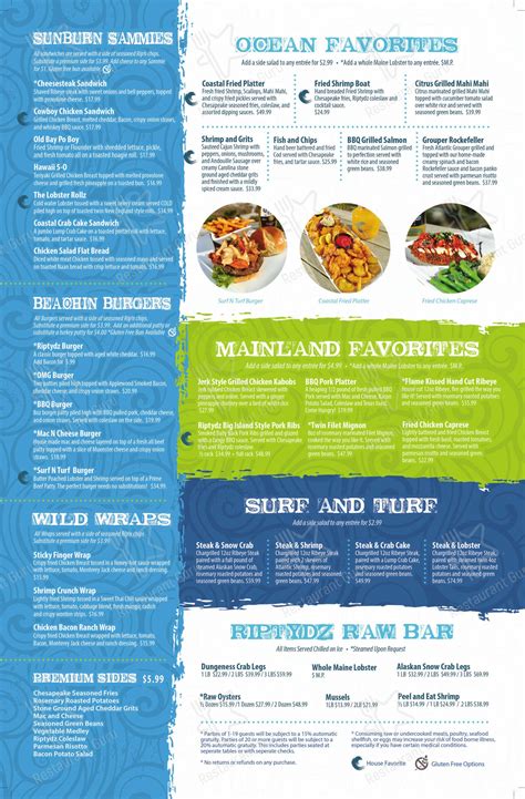 Menu at RipTydz Oceanfront Grille & Rooftop Bar, Myrtle Beach, N Ocean Blvd